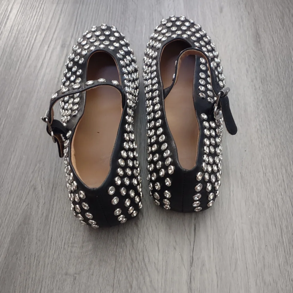 Edgy Black Studded Ballet Flats Mary Jane